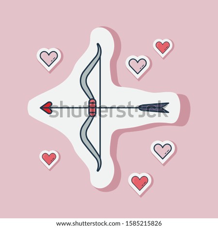Saint Valentine Day sticker with Cupid bow and love arrows. Happy St Valentine line romantic icon with love symbols.