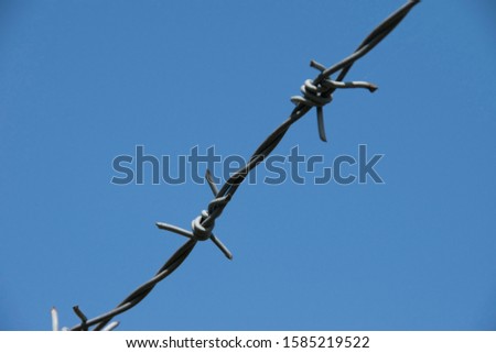 Barbed wire on sunset sky