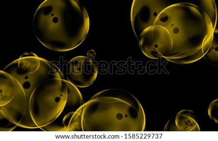 golden liquid soap bubbles as background.Many soap bubbles float in the air black 