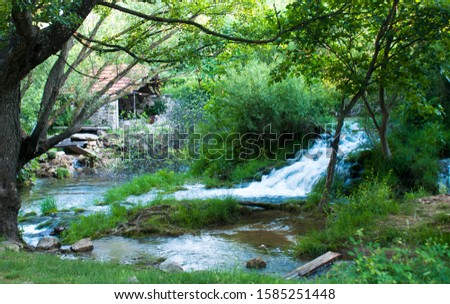 Waterfall. The river runs through the forest