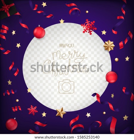 Photoframe vector mockup with christmas elements. Vector template for a photo
