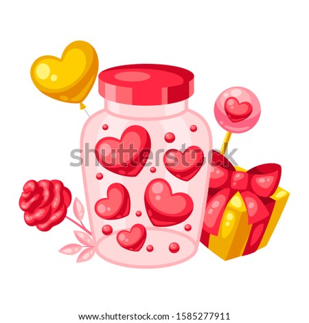 Happy Valentine Day illustration. Holiday romantic items and love symbols.