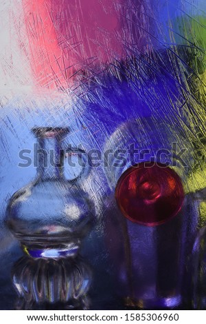 Abstract Christmas And New Year Theme Background, Blue And Rose Defocused Light, Glass Still Life   With Сolorful  Reflections