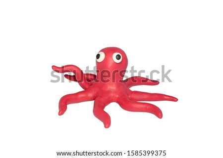 Statues like cute animals for children. Molding from plasticine. Cartoon characters, Octopus isolated on white background with clipping path.