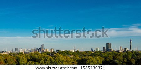 Wide panoramic view of London skyline, England, UK