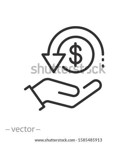 cashback icon, return money, cash back rebate, thin line web symbol on white background - editable stroke vector illustration eps10 Royalty-Free Stock Photo #1585485913