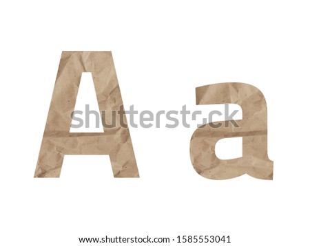 Letter A font alphabet Lettring isolated. Crumpled wrapping paper textured effect, crease crack bruising. Isolate on white background