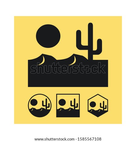 Nature Landscape desert cactus and moon Icon logo set