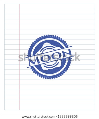 Moon draw (pen strokes). Blue ink. Vector Illustration. Detailed.