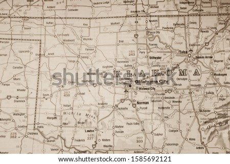 Oklahoma on USA map travel background