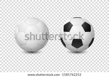 Vector 3d Realistic Classic White and Black Blank Soccer Ball or Football Ball Icon Set Closeup Isolated on Transparent Background. Design Template, Mockup. Front View