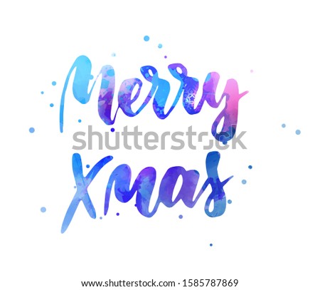 Merry Xmas -  decorative Christmas holiday handwritten calligraphy hand lettering. Xmas concept illustration.