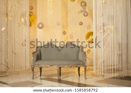 Vintage interior with sofa on fantasy fairy tailes background