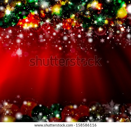 Christmas with defocused lights. Red background 