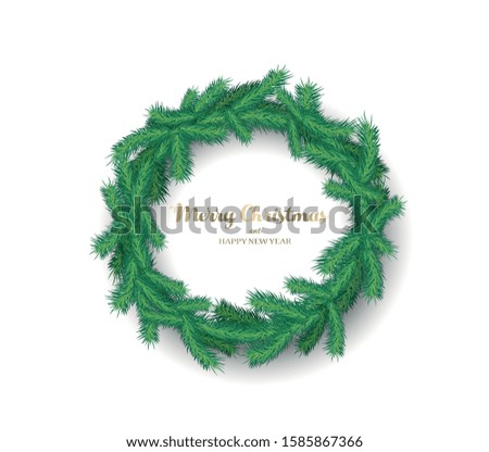 Christmas vector background illustration with Christmas wreath created with pine tree branches.