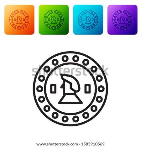 Black line Pirate coin icon isolated on white background. Set icons in color square buttons. Vector Illustration