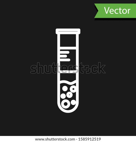 White line Test tube and flask chemical laboratory test icon isolated on black background. Laboratory glassware sign.  Vector Illustration