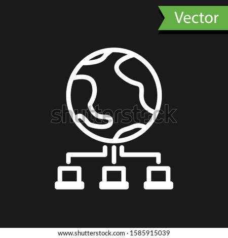 White line Computer network icon isolated on black background. Online gaming. Laptop network. Internet connection.  Vector Illustration