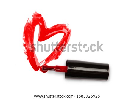 heart painted with nail polish, small brush, element for design, isolated