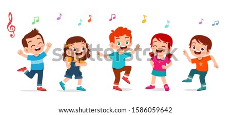 happy cute kids boy and girl dance together