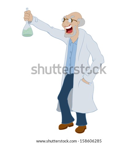 Cartoon mad scientist on the white background