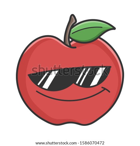 Cool sunglasses red apple cartoon apple isolated on white