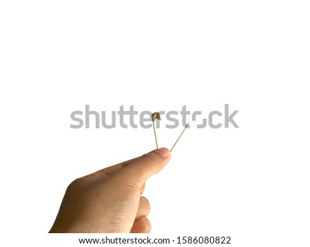 A hand giving a golden safety pin.
