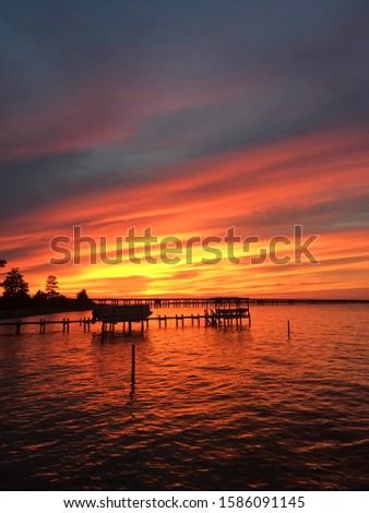 Sunset by the docks on the Albemarle Sound