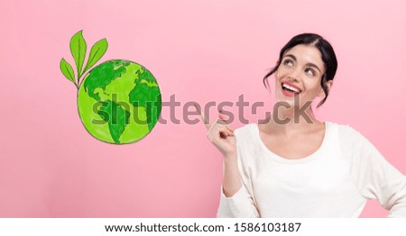 Save earth concept with happy young woman