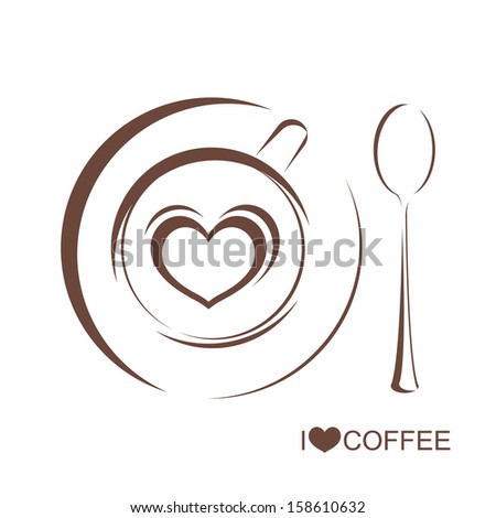 Coffee 3, Coffee cup with plate and spoon on isolated white background