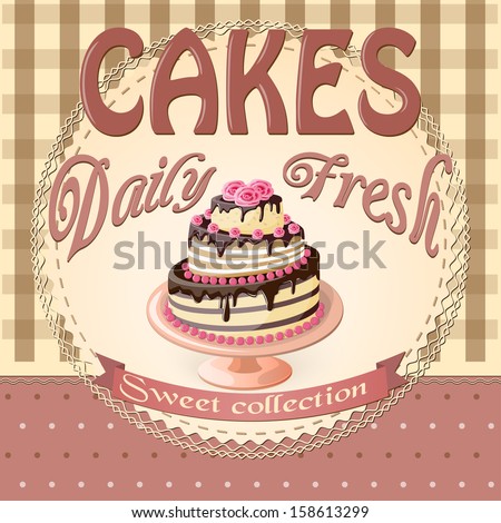 vector illustration banner with cake on the vintage background- eps10