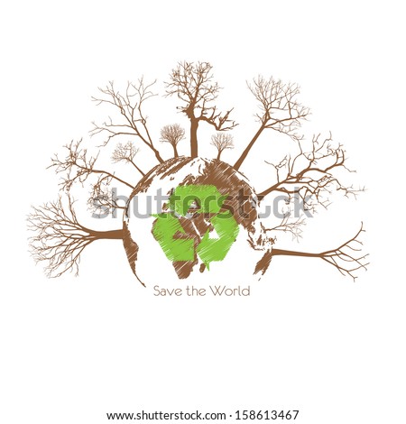 Save the earth, Dry tree on globe. Vector illustration