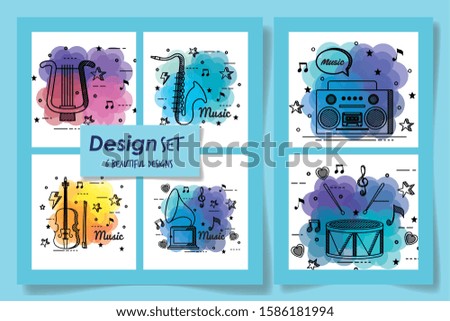 set beautiful designs of music instruments and icons vector illustration design