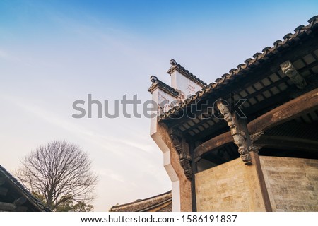 Low angle photography of local details of ancient buildings in Huishan ancient town, Wuxi, China