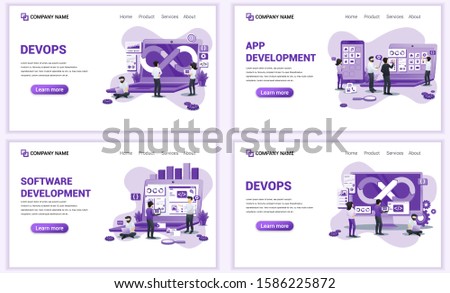 Set of web page design templates for software app development. Can use for web banner, poster, infographics, landing page, web template. Flat vector illustration