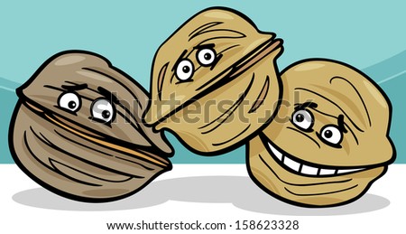Cartoon Illustration of Funny Comic Walnuts Food Characters Group