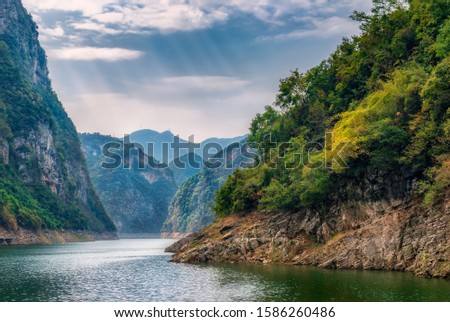 Three Gorges of the Yangtze River, Wuxia scenery. Royalty-Free Stock Photo #1586260486