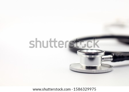 Closeup of stethoscope  on white background and copy space for text.
