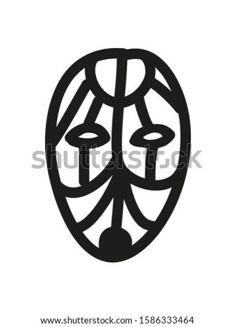 Minimalist vector illustration in black and white. Line drawing depicting ethnic or superhero mask. 