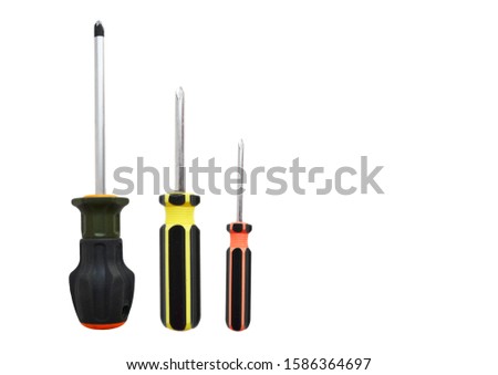 Screwdriver set on a white background. Mockup for design with copy space.
