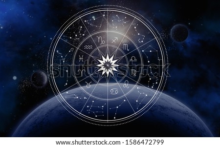 Wheel with twelve signs of the zodiac astrology,  prediction of the future.