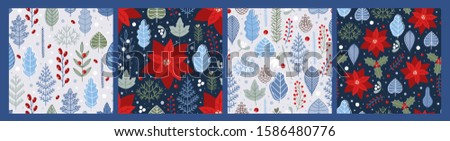 Set of winter floral seamless patterns.