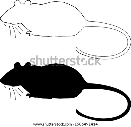 Continuous line art or One Line Drawing of mouse, rat. Linear style. Hand drawn vector illustrations. Set of rats black silhouettes, isolated on white background. Symbols of 2020 year.  Doodles