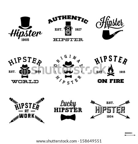 vintage hipster labels with hat, pipe, fire