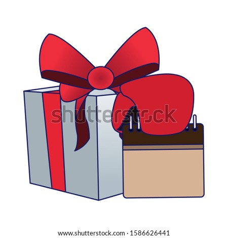 gift box with blank calendar icon over white background, colorful design, vector illustration