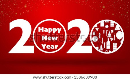 Happy New Year Banner with 2020 Numbers Red and White
