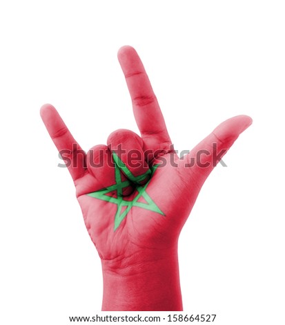 Hand making I love you sign, Morocco flag painted, multi purpose concept - isolated on white background