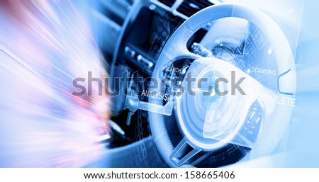 Digital image of car steering wheel with icons
