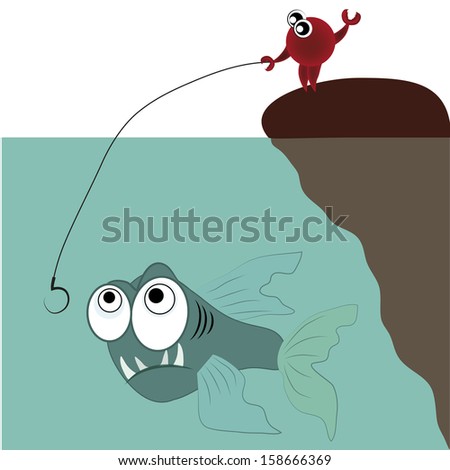a crab fishing an angry fish in the ocean