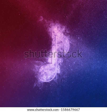 Eight music note symbol Red Blue. Abstract night sky background